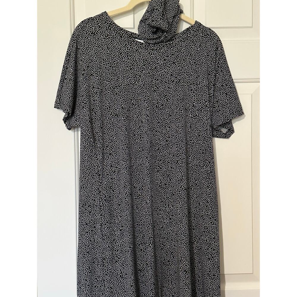 Lularoe Polka Dot Printed Tie Waist T-Shirt Shift Dress Black Women's Size M - Picture 6 of 7